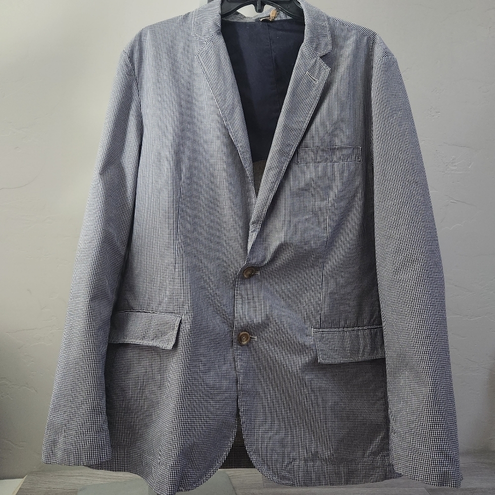 J Crew‎ Blue White Blazer Ludlow Jacket L Gingham Lined Sporty Fit Two Button